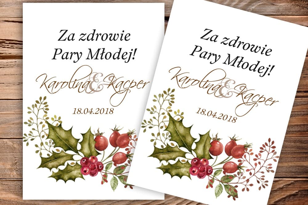 Etykiety na Wódkę Weselną Naklejki na Alkohol Personalizowane Czerwone Róże | Akwarele nr 3