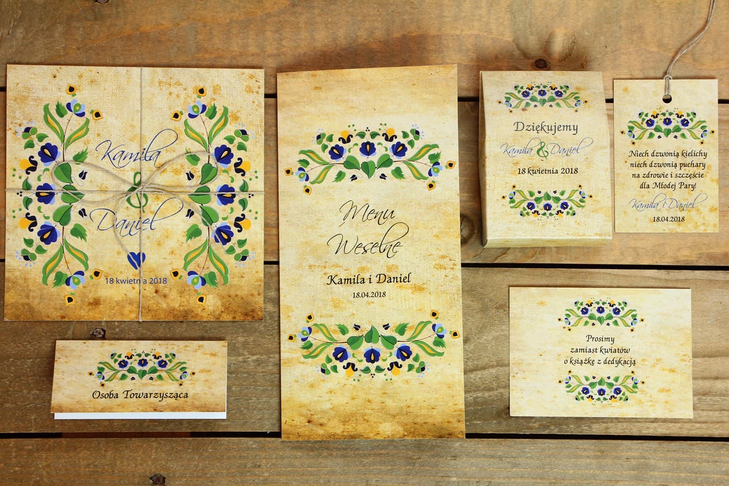 Próbki Zaproszeń Ślubnych Folk, Zestaw Ludowy | Papeteria Ślubna, Próbki | Folk nr 2