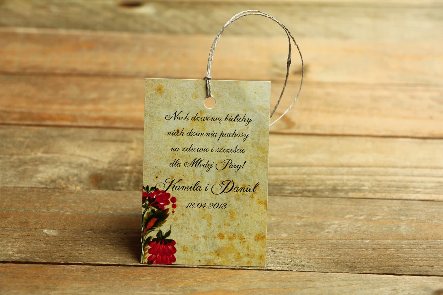 Ludowe Zawieszki na Wódkę z Kwiatami | Etykiety na Alkohol Weselny w Stylu Folk | Folk nr 7