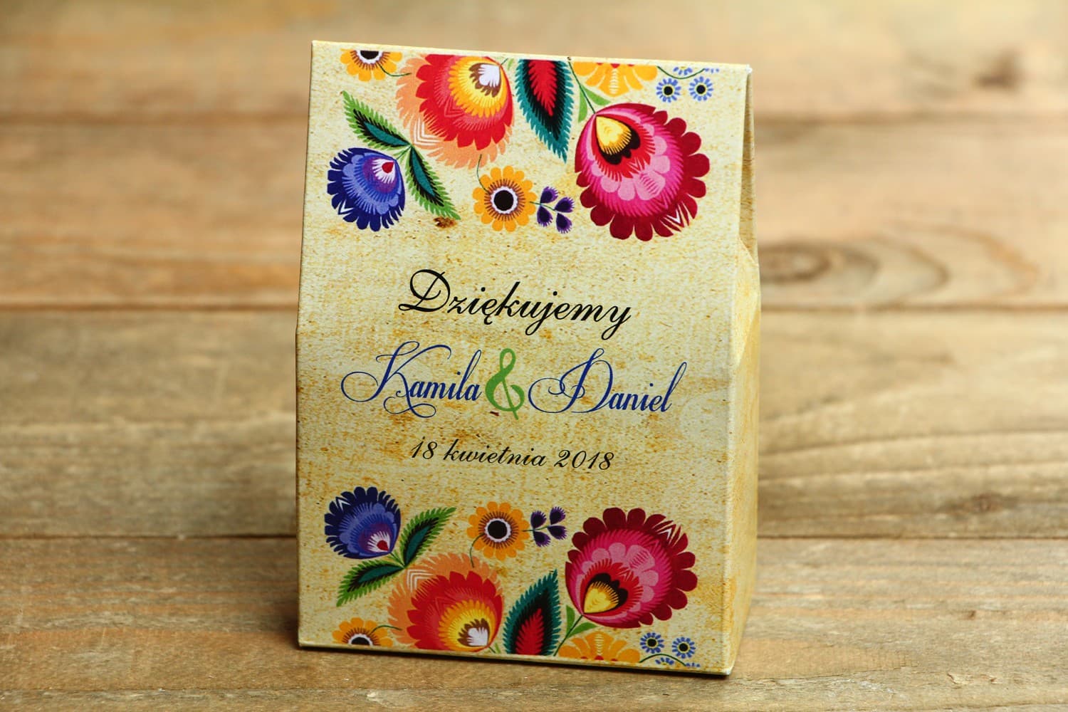 Folkowe pudełeczka ze słodyczami, podziękowania dla gości | Personalizowane upominki ludowe | Folk nr 4