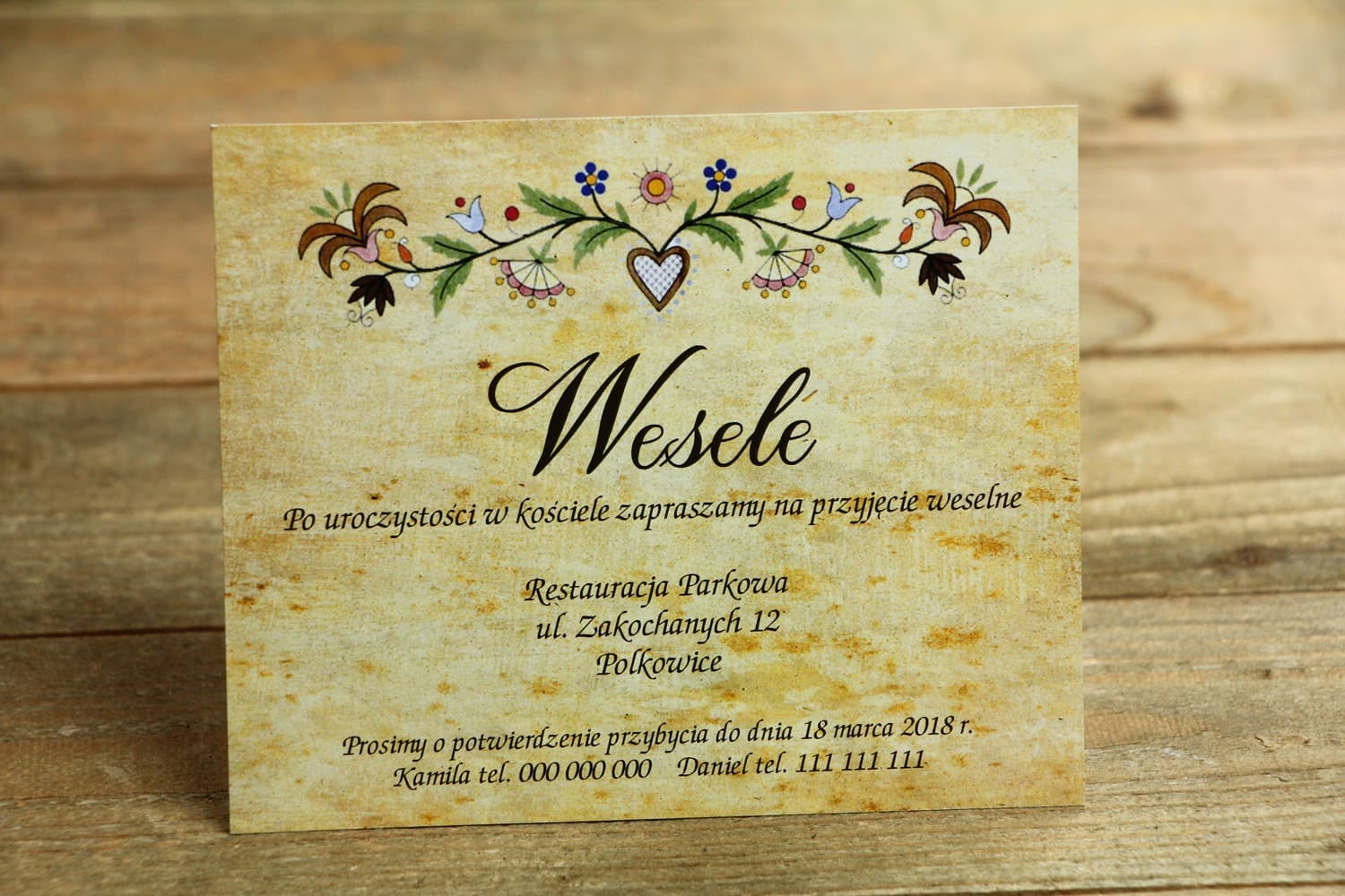 Ludowe Bileciki do Zaproszeń Ślubnych, Wkładki Folk, Kaszubskie Wzory | Dodatki Ślubne | Folk nr 3