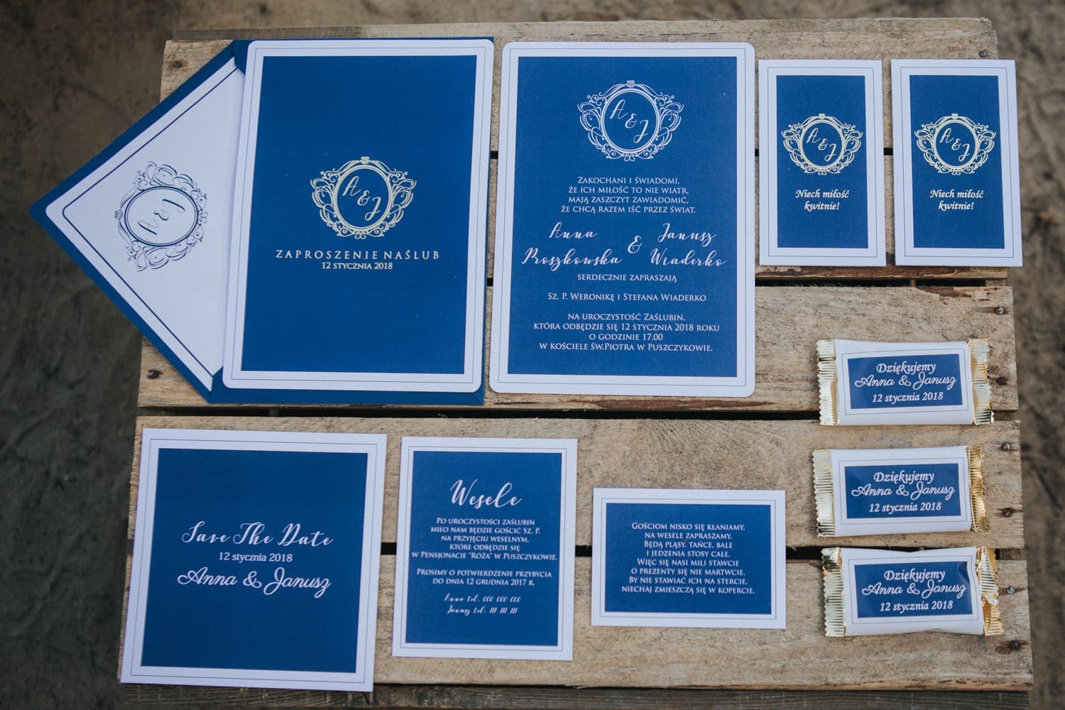 Zaproszenia ślubne glamour granatowe ze złotymi akcentami Sonata nr 1 - 3