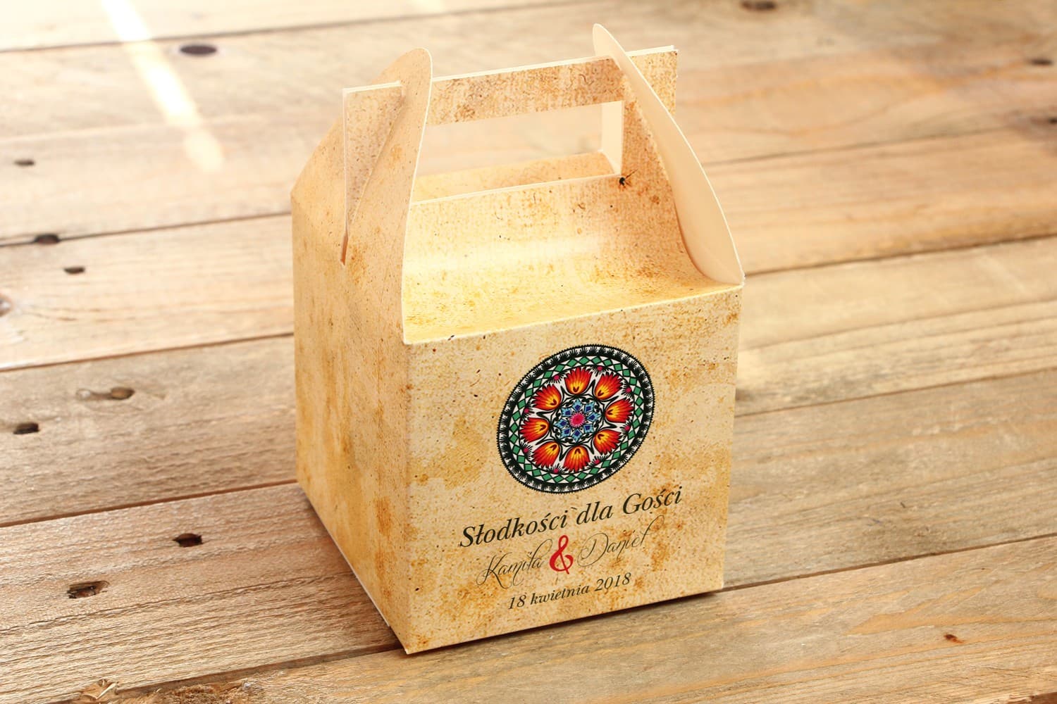 Pudełko na Ciasto Weselne Ludowe z rączką | Podziękowania dla Gości Folk | Folk nr 1