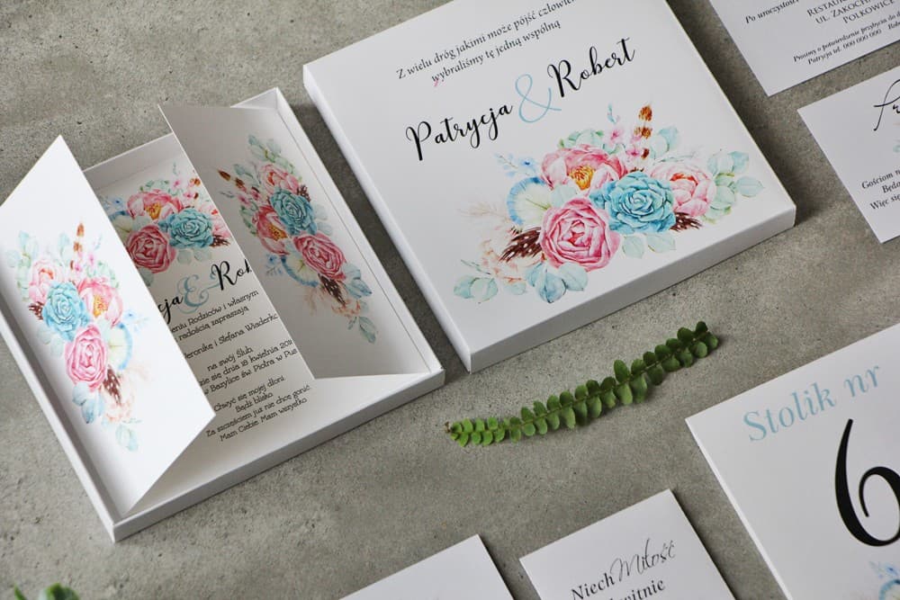 Zaproszenie Pudełkowe Pistacjowe nr 24 – Piwonie i Złocenie