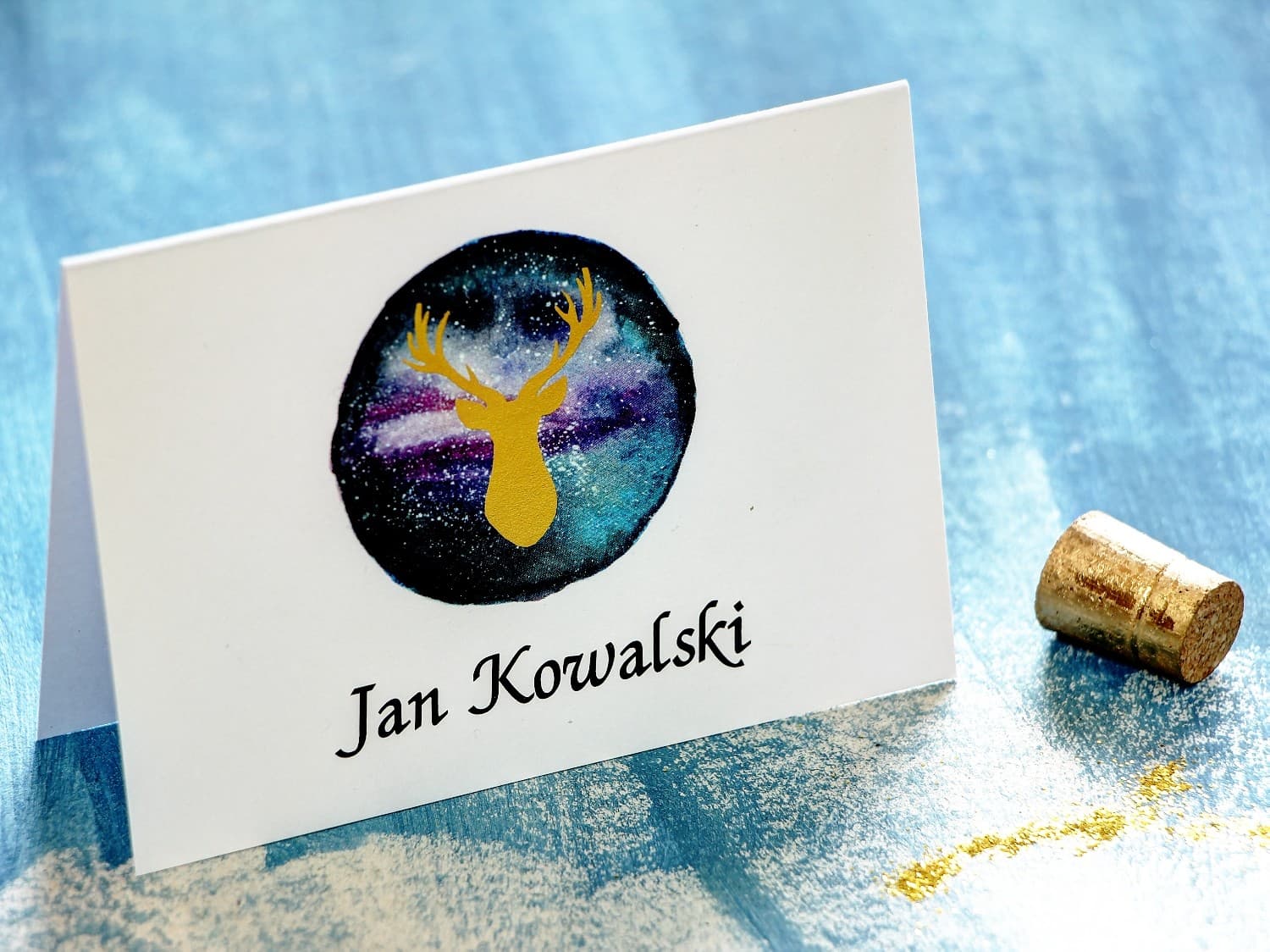 Winietki Ślubne Księżycowa Noc nr 8 – Wizytówki na Stół z Motywem Złotego Jelenia