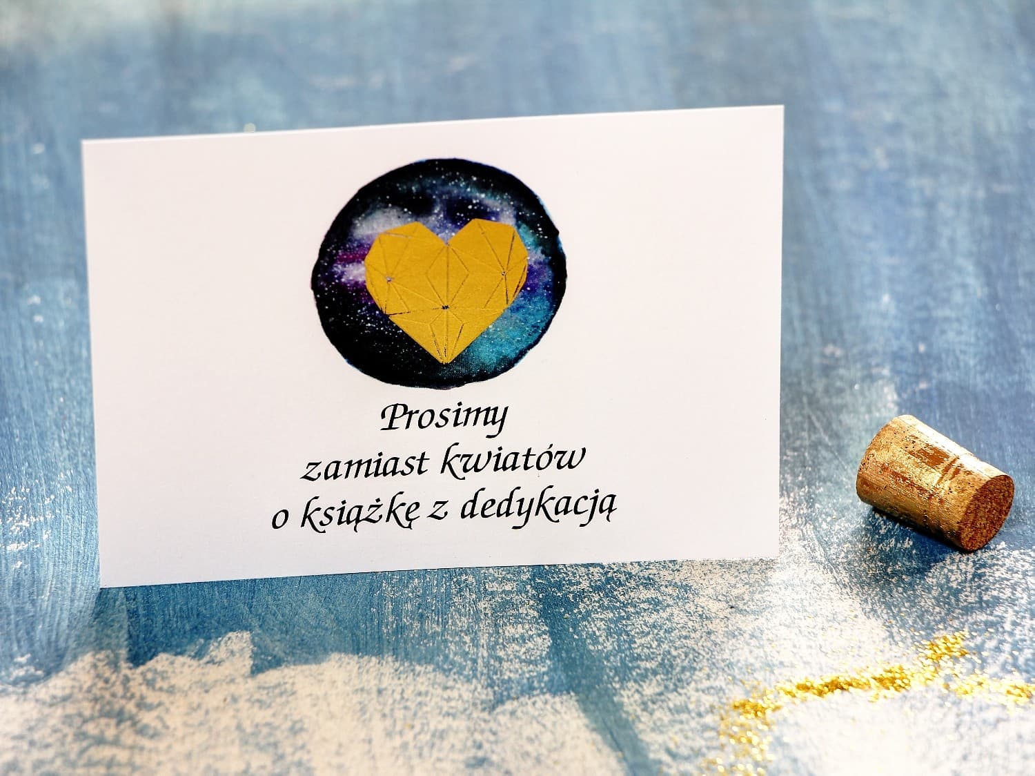 Złocony Bilecik o Prezentach na Granatowym Tle | Wkładki do Zaproszeń Ślubnych | Księżycowa Noc nr 3