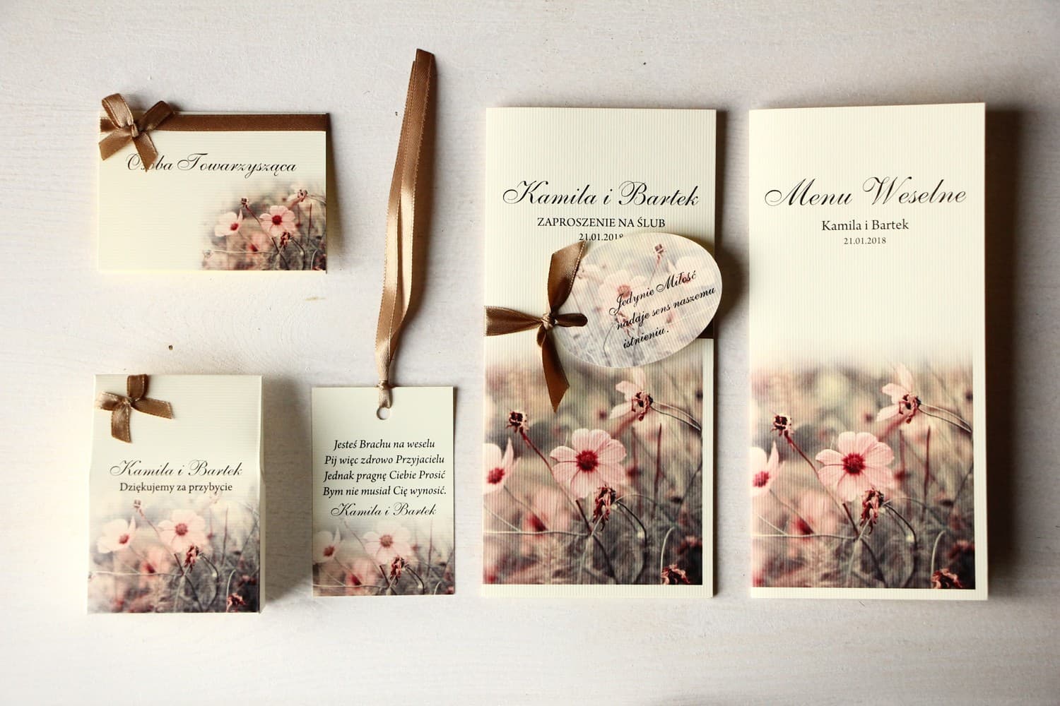 Zestaw próbek z magnesem, kwiatowe dodatki | Próbki zaproszeń ślubnych | Magnet nr 5