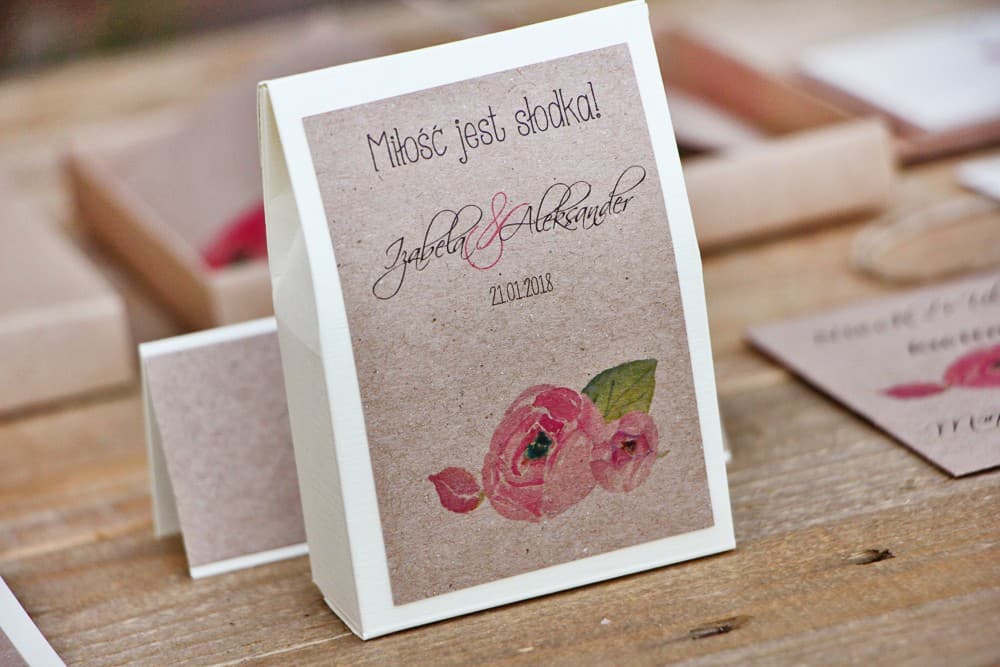 Pudełeczka ze słodyczami i akwarelową piwonią, personalizowane | Eleganckie podziękowania dla gości weselnych | Margaret nr 2