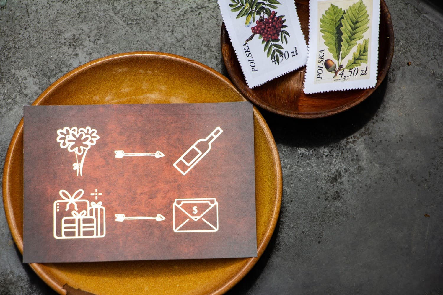 Złocony Bilecik z Piktogramami Brązowa Akwarela | Wkładka do Zaproszeń Ślubnych | Orini nr 2