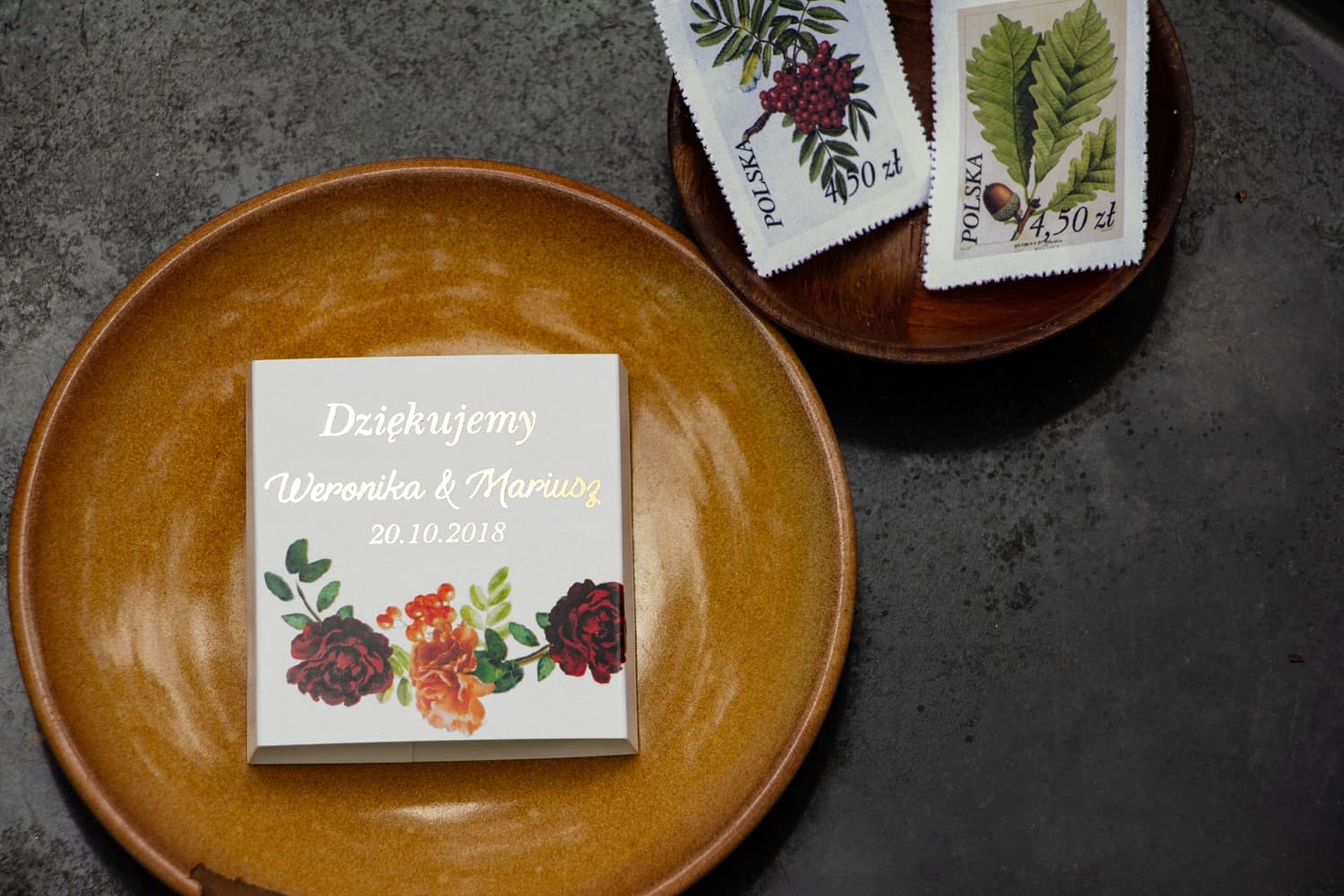 Złocone Czekoladki Ślubne Jesienne | Podziękowania dla Gości z Jarzębiną i Różą | Orini nr 2
