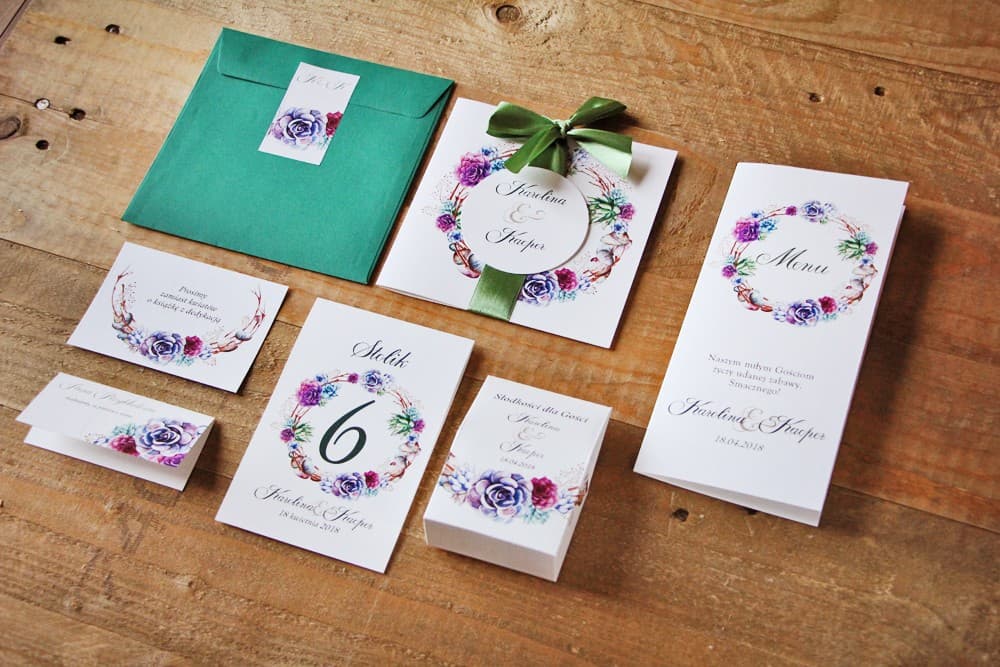 Zaproszenia Ślubne Sukulenty z Kokardą – Akwarele nr 1