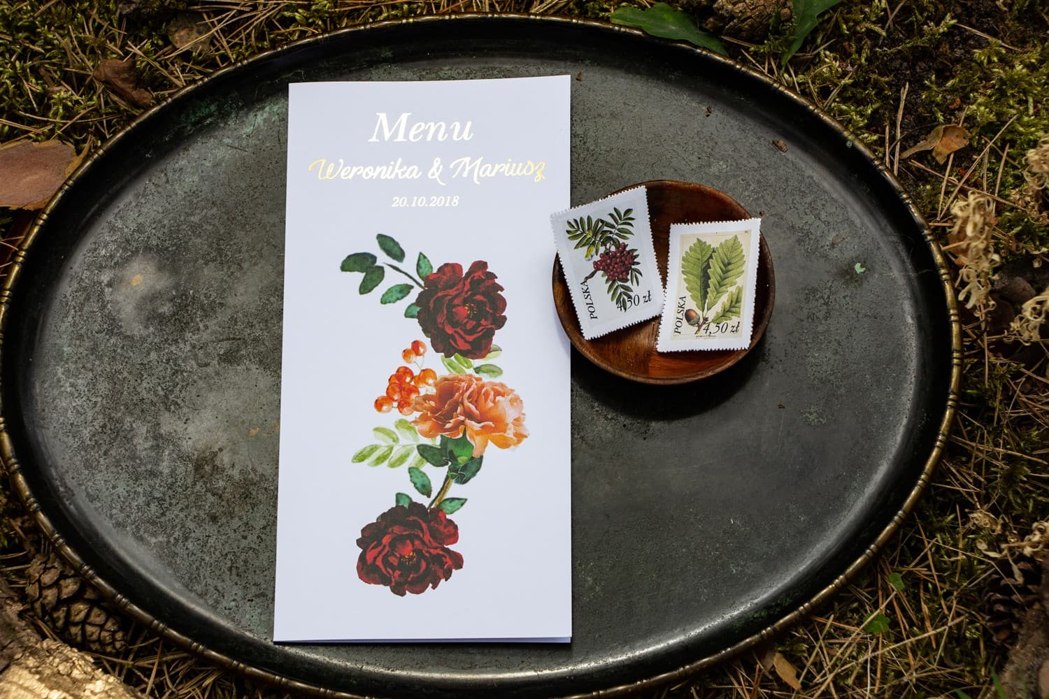 Złocone Menu Weselne Jesienne Kwiaty | Elegancka Karta Menu na Stół | Orini nr 2