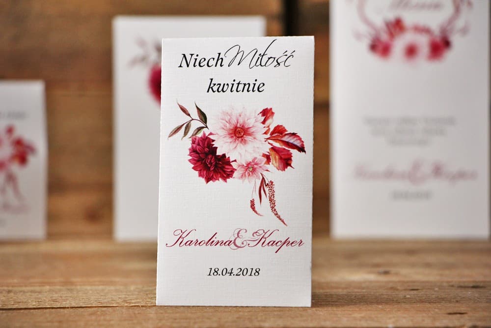 Nasiona Niezapominajki w Eko Torebce z Grafiką Dalii | Oryginalne Podziękowania dla Gości Weselnych | Akwarele nr 2