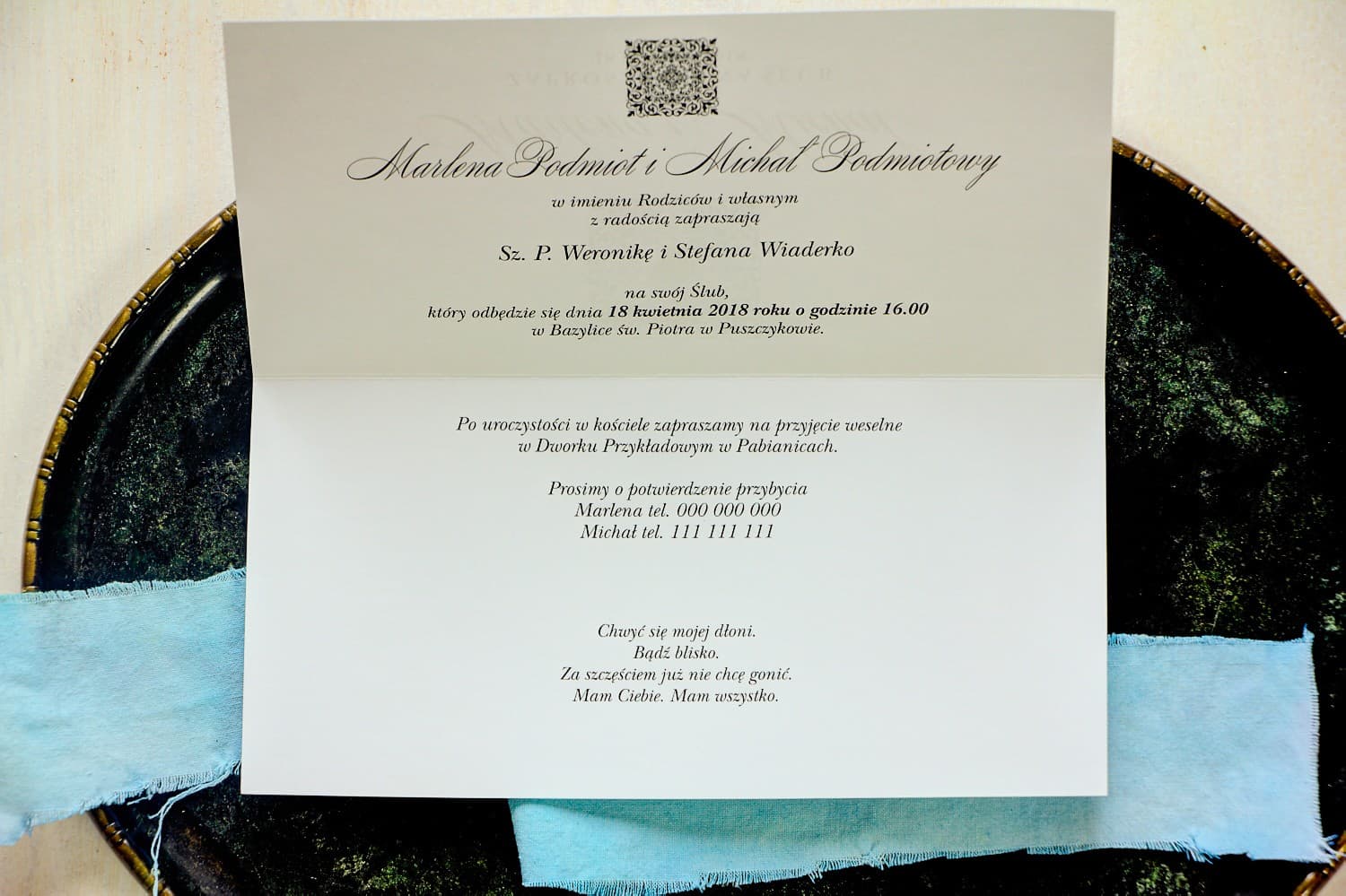 Zaproszenia Na Wesele Brenet nr 1 – Minimalistyczne ze Srebrnym Ornamentem - 2