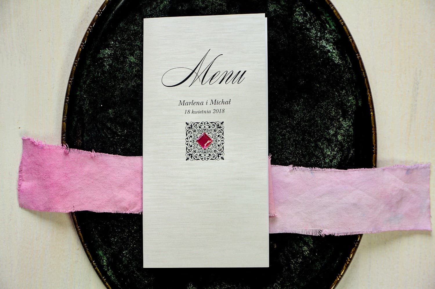 Eleganckie Menu Weselne Glamour z Cyrkonią | Karta Dań na Stół | Brenet Nr 2