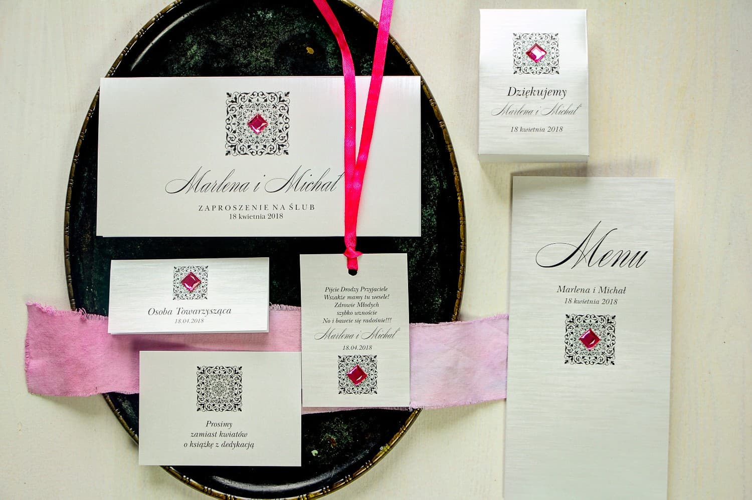 Próbki Zaproszeń Ślubnych, Zestaw Dodatków | Eleganckie Srebrne Zaproszenia | Brenet nr 2