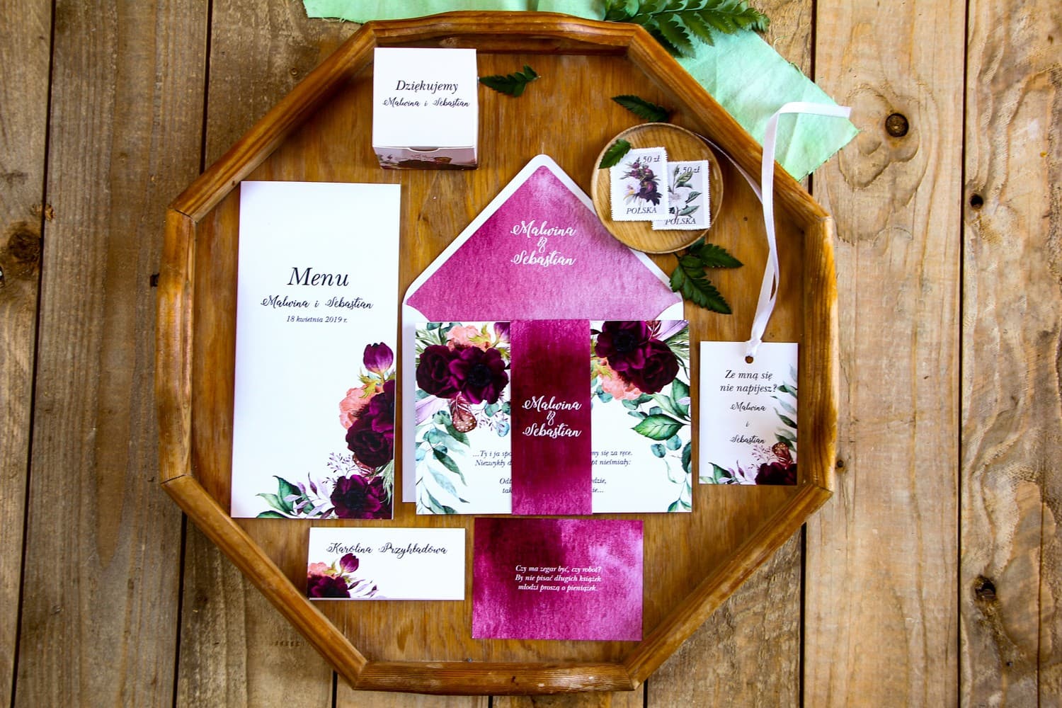 Próbki Zaproszeń Ślubnych Burgundowe Piwonie | Zestaw Próbny Papeterii | Rozalia nr 2