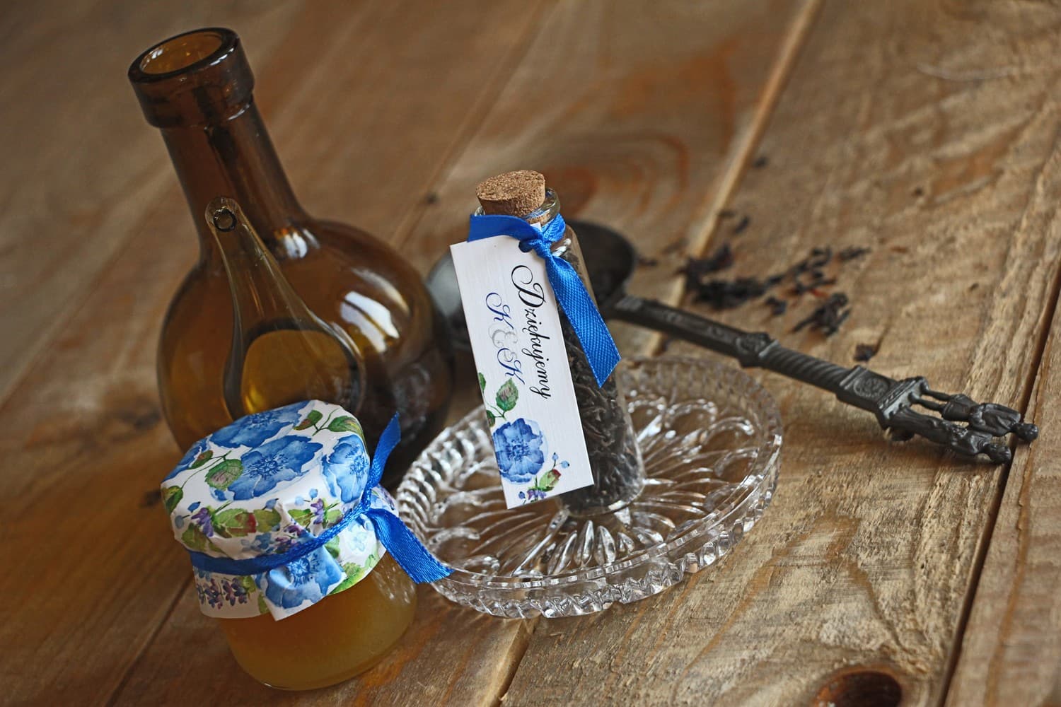 Buteleczka z Herbatą Chabrowe Kwiaty | Podziękowania dla Gości Weselnych Upominki | Akwarele nr 5