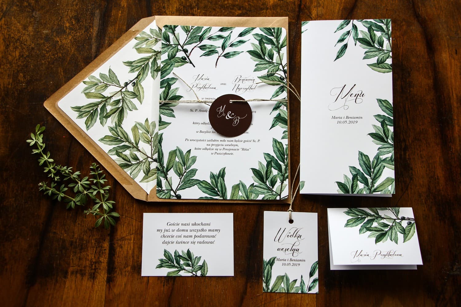 Zaproszenia ślubne rustykalne z motywem gałązki oliwki – Indygo nr 2 - 3