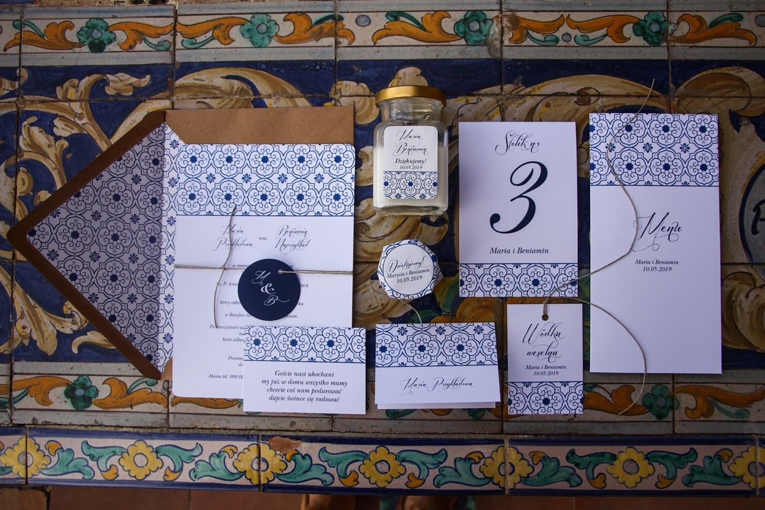 Próbki Zaproszeń Rustykalne z Niebieskim Motywem | Zestaw Próbny Papeterii Ślubnej | Indygo nr 1