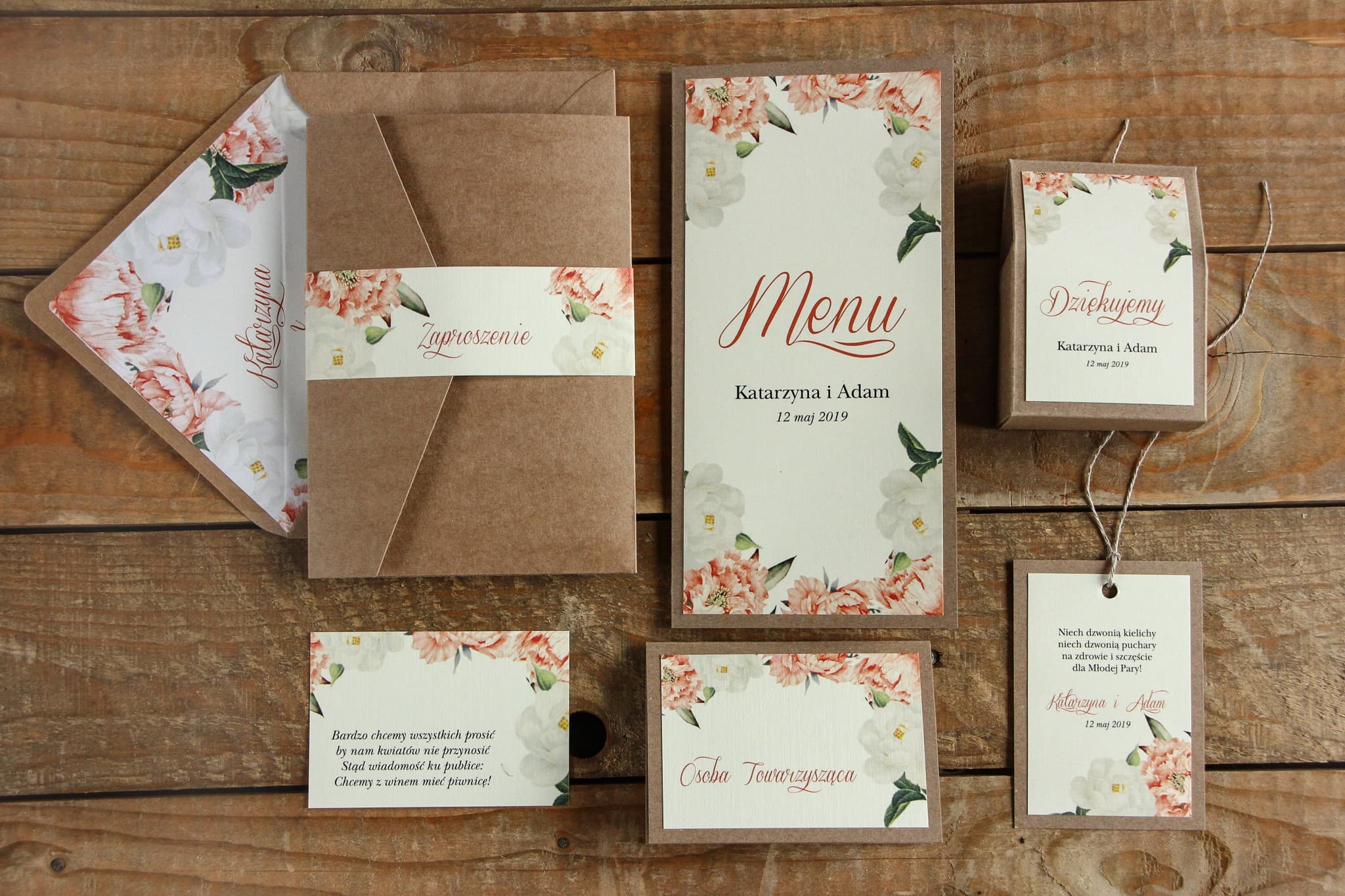 Zaproszenia Ślubne Kraft nr 1 – Brzoskwiniowe Róże i Piwonie - 3