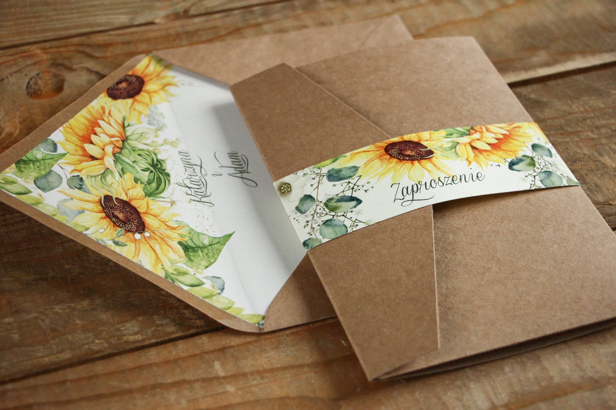 Zaproszenia Ślubne Kraft nr 5 – Słoneczniki w Etui