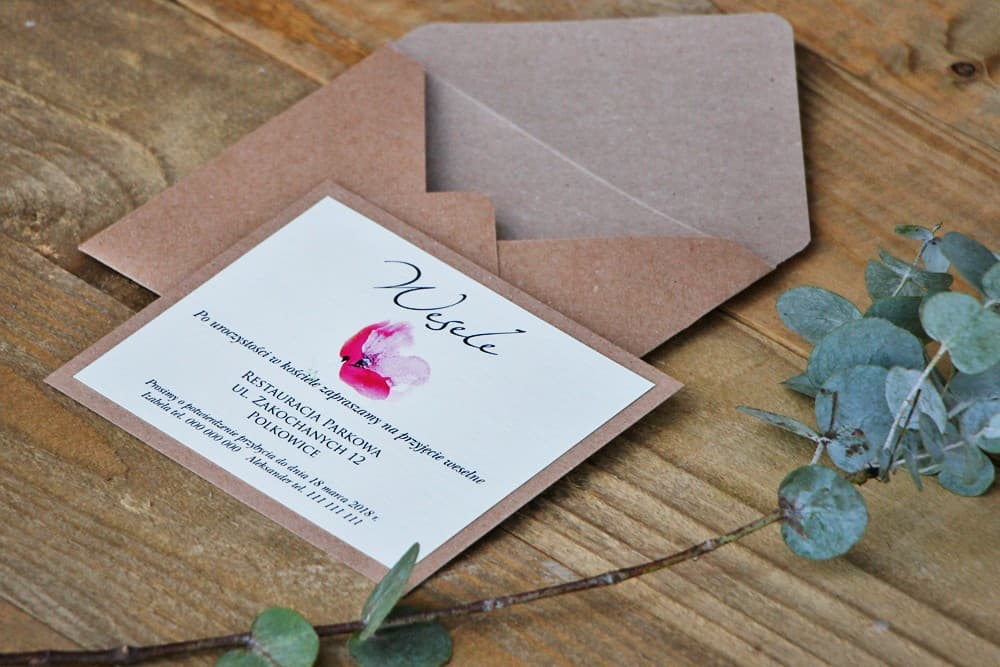Dwuwarstwowy Bilecik z Makami na Papierze Lnianym | Wkładki do Zaproszeń Ślubnych, RSVP, Zamiast Kwiatów | Margaret nr 5
