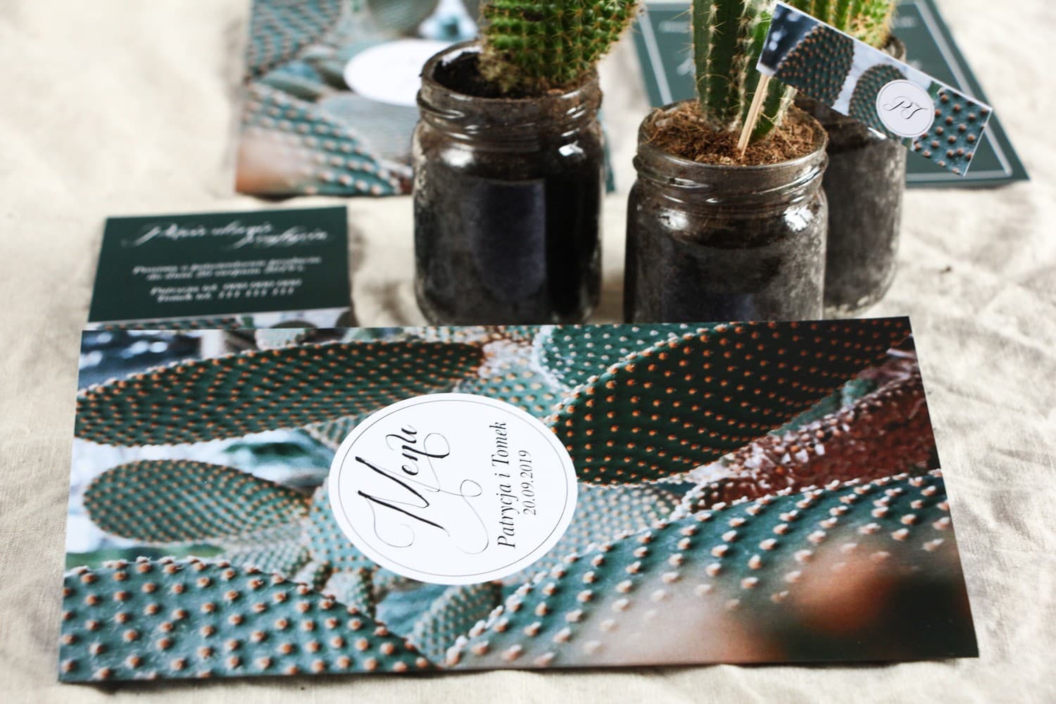 Składane Menu Weselne Kaktus, Personalizowana Karta Dań | Menu na Stół Weselny Botaniczne | Botanik Nr 4