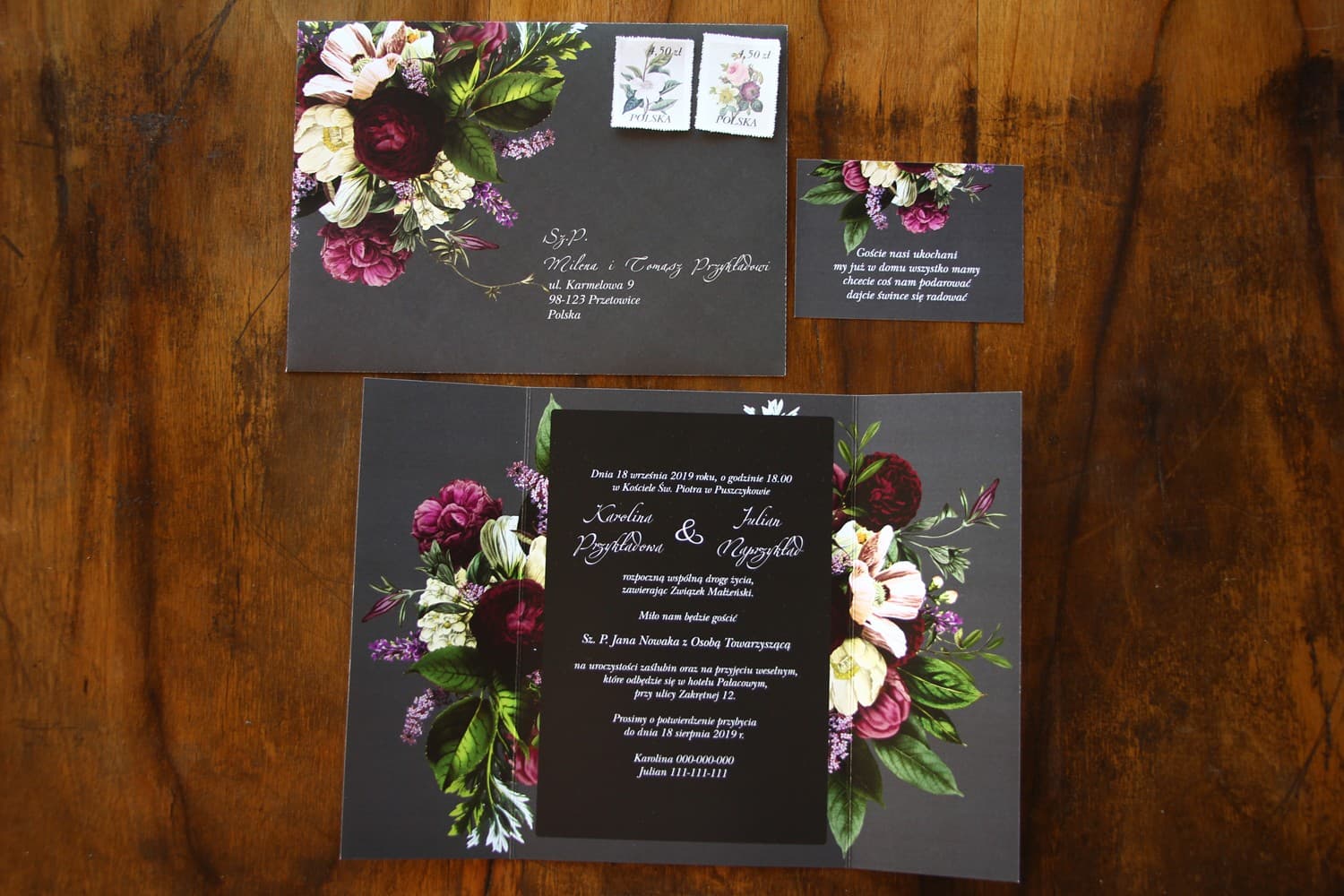 Zaproszenia Ślubne Eteryczne nr 2 – Vintage i Burgund na Graficie