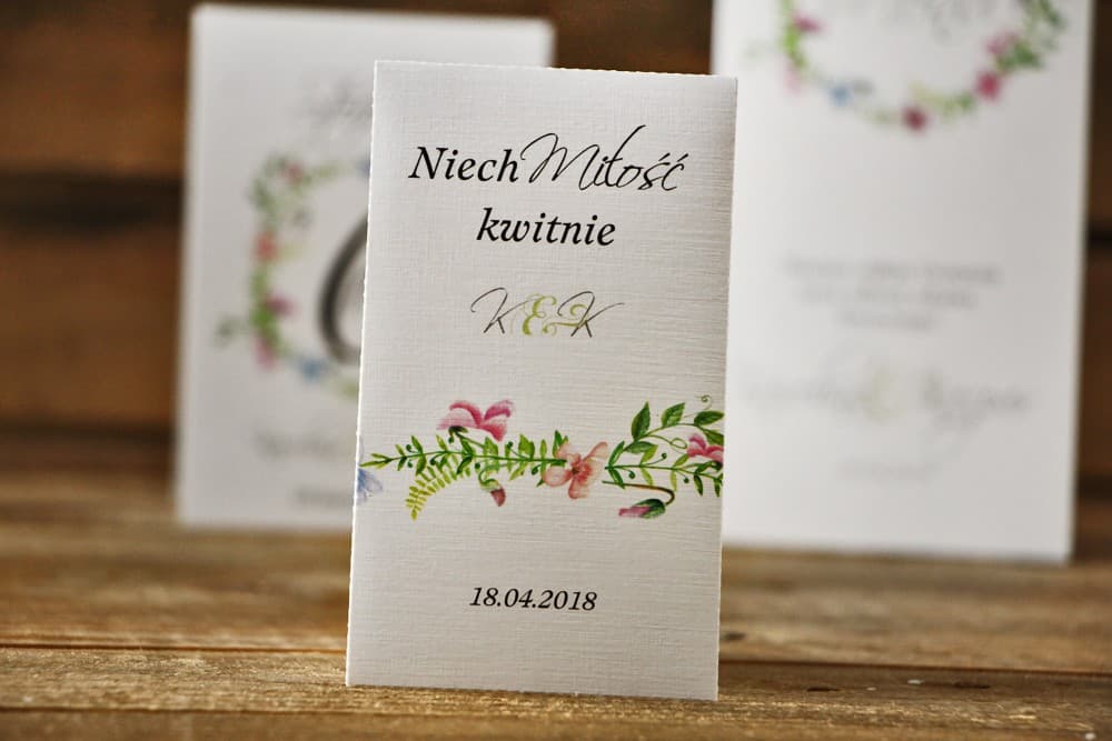 Podziękowania dla Gości Nasionka Niezapominajki w Torebce z Grafiką Fiołków | Oryginalne Upominki Weselne | Akwarele nr 4