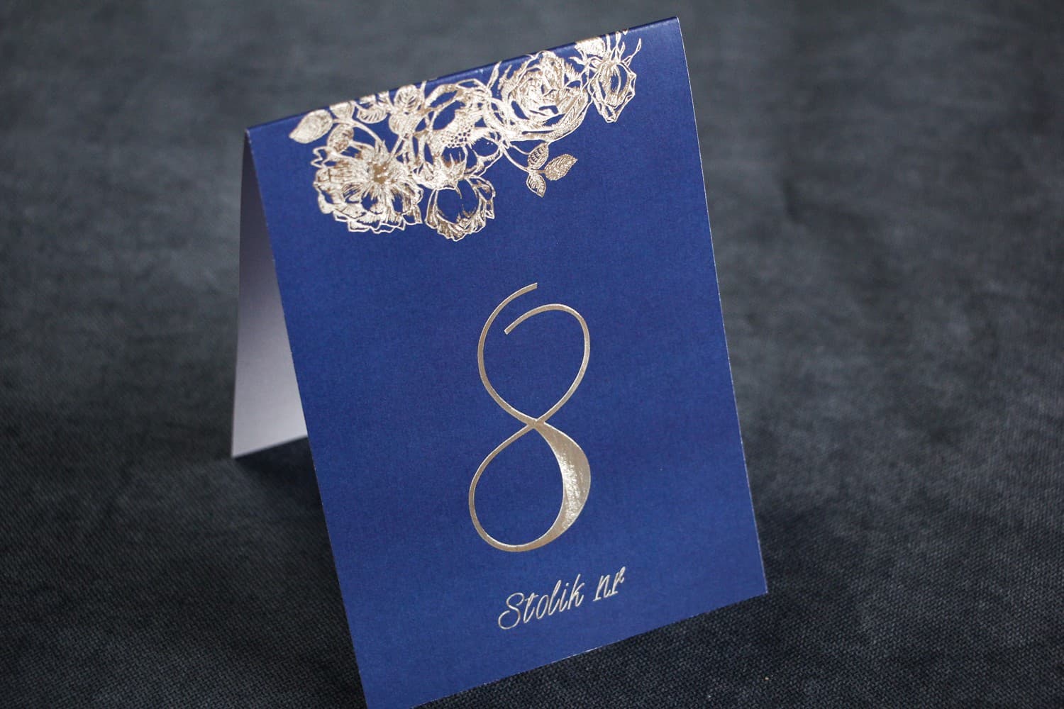 Srebrzone Numery na Stół Weselny Granatowe | Numerki na Stolik Glamour | Mikado nr 1