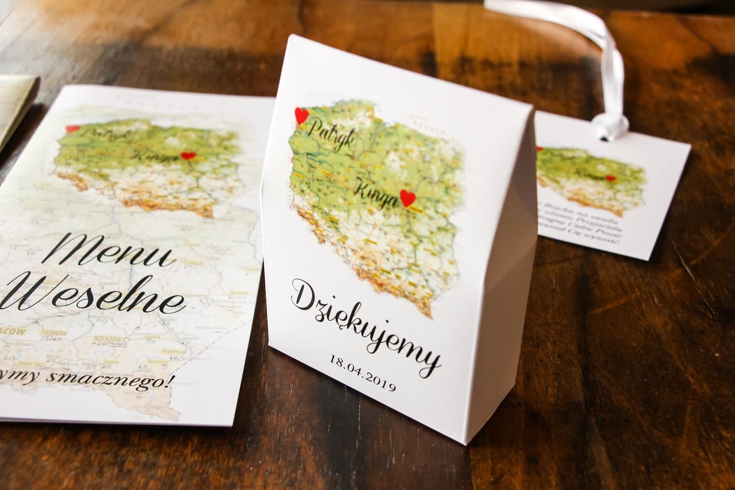 Pudełeczka z motywem Mapy Polski i słodyczami | Podziękowania dla gości weselnych | Mapa Uczuć nr 1