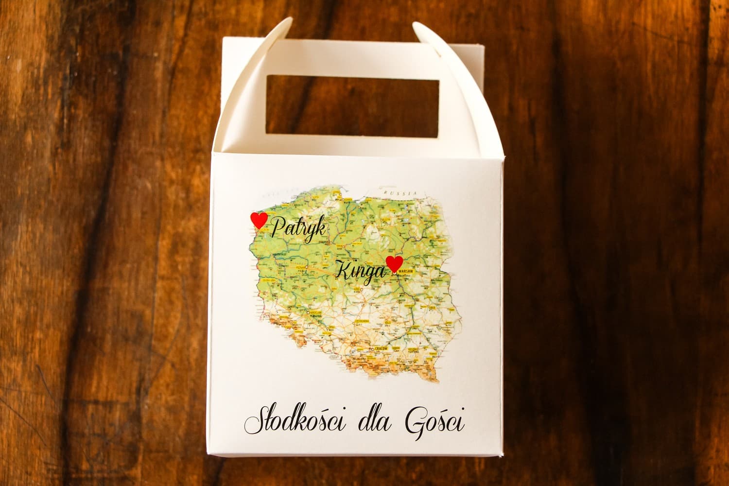 Pudełko na Ciasto z Mapą Podróży | Podziękowania dla Gości Weselnych | Mapa Uczuć nr 1