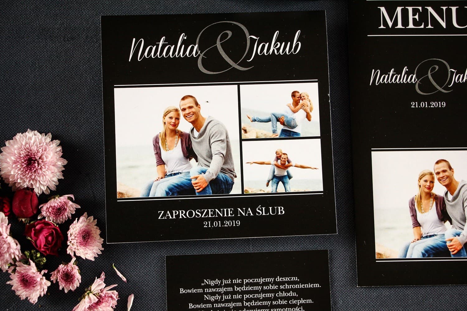 Zaproszenia ślubne czarne z własnym zdjęciem w nowoczesnym stylu – Ze Zdjęciem nr 1 - 2
