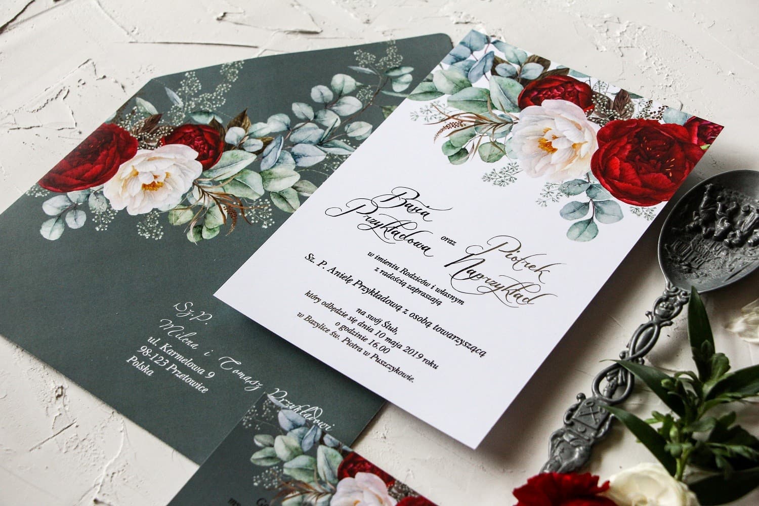 Zaproszenia Pastelowe nr 5 – Glamour i Burgundowe Piwonie - 2