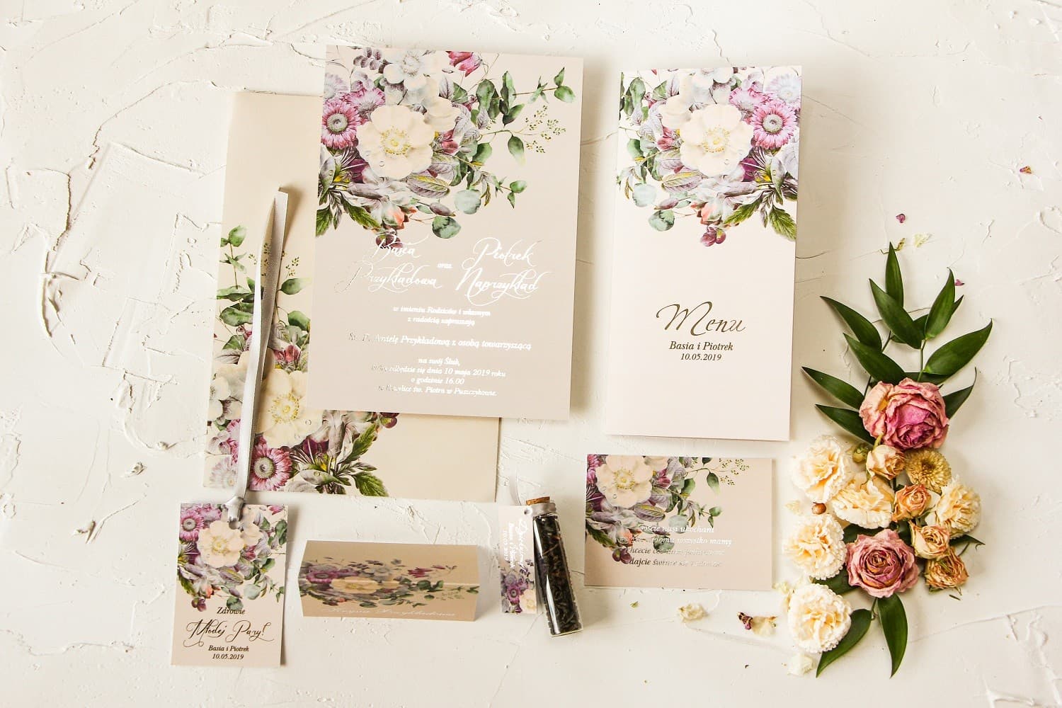 Próbki Zaproszeń Ślubnych Srebrzone, Zestaw Papeterii | Próbki Papeterii Ślubnej | Pastelowe nr 4