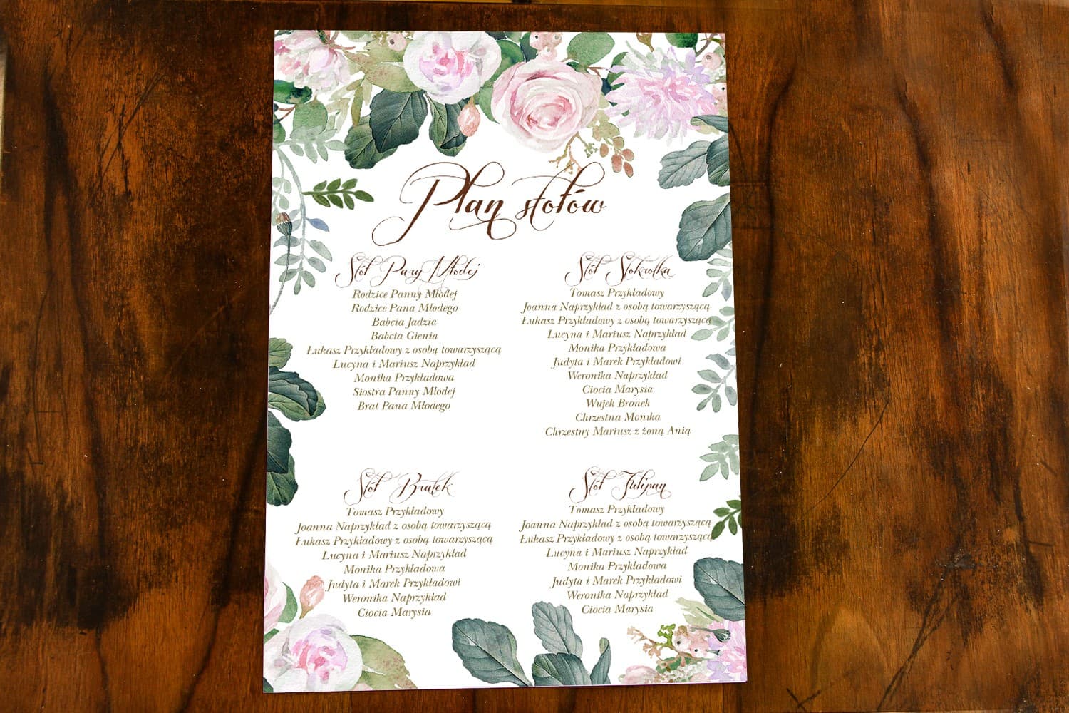 Elegancki Plan Stołów Weselnych w Kwiaty | Tablica Gości, Rozpiska Stołów | Indygo nr 5