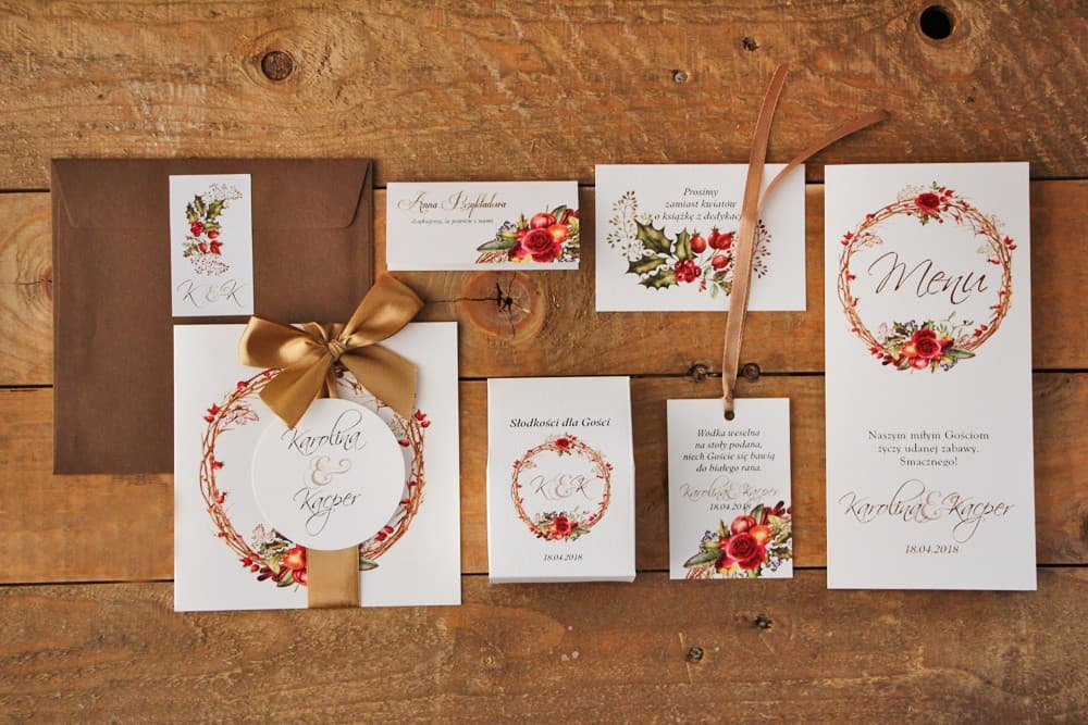 Zestaw Próbek Papeterii Ślubnej: Zaproszenie, Winietka, Menu | Próbki Zaproszeń Ślubnych Akwarele | Akwarele nr 3