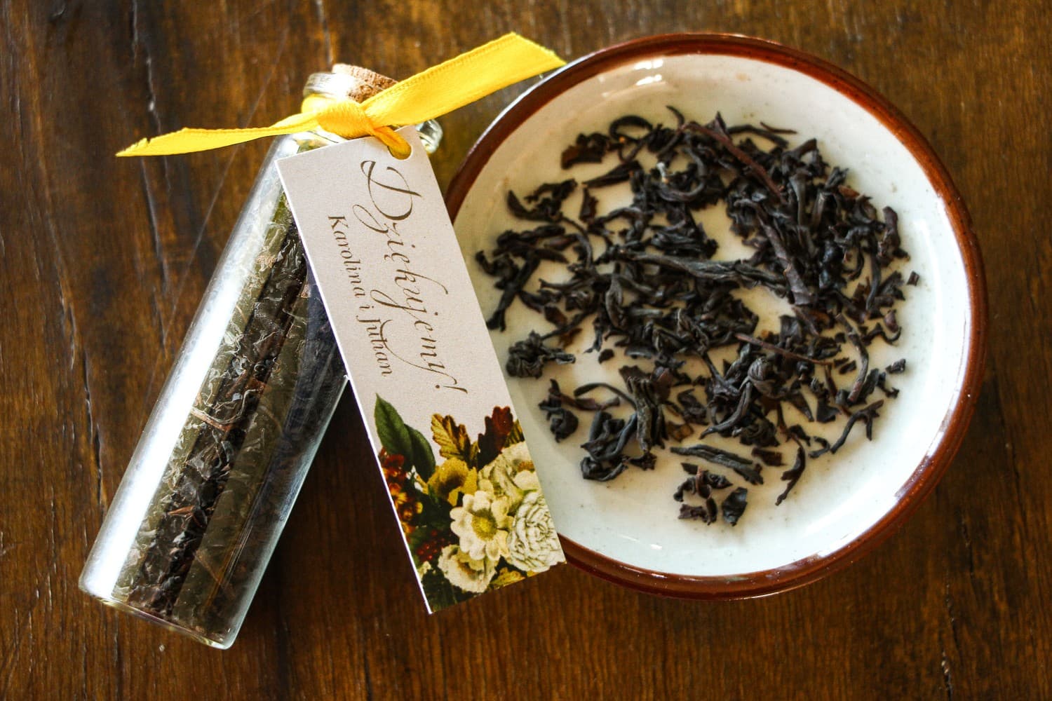 Buteleczki z Herbatą Podziękowania dla Gości Weselnych, Styl Vintage | Upominki dla Gości | Eteryczne nr 1