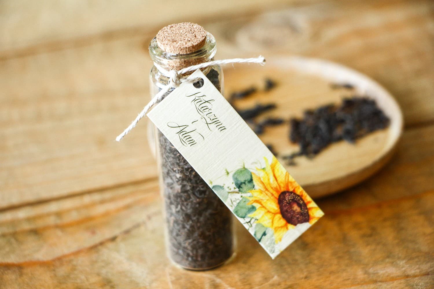 Herbata w Fiolce ze Słonecznikiem Rustykalne Podziękowania dla Gości | Upominki Weselne | Kraft nr 5