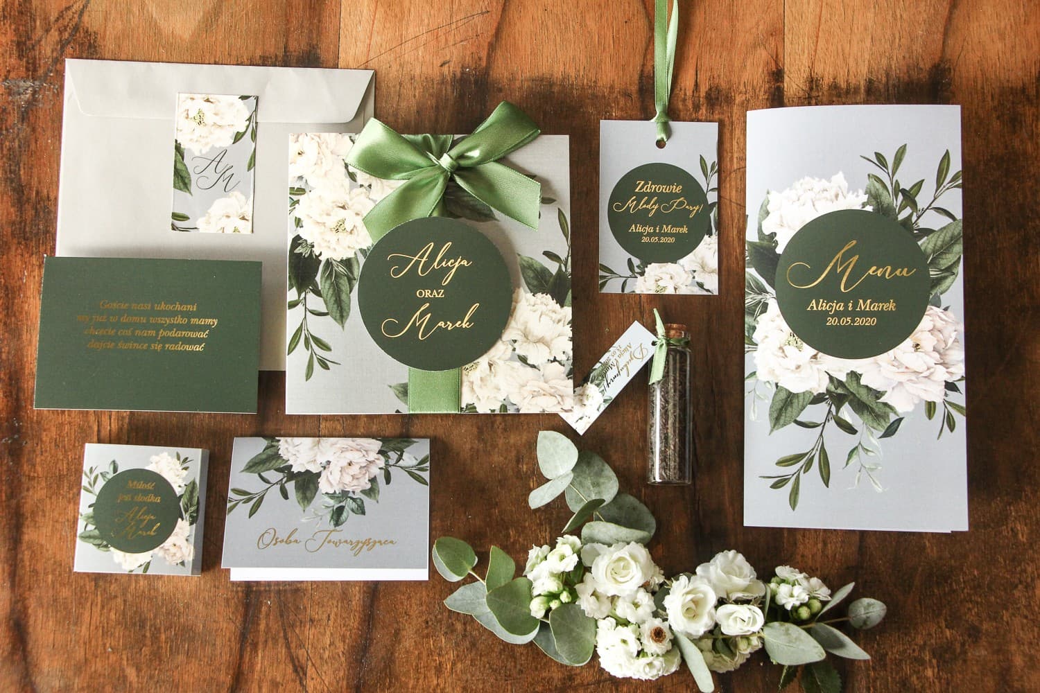 Zaproszenia na Wesele Soreli nr 1 – Styl Glamour z Zieloną Kokardą - 3