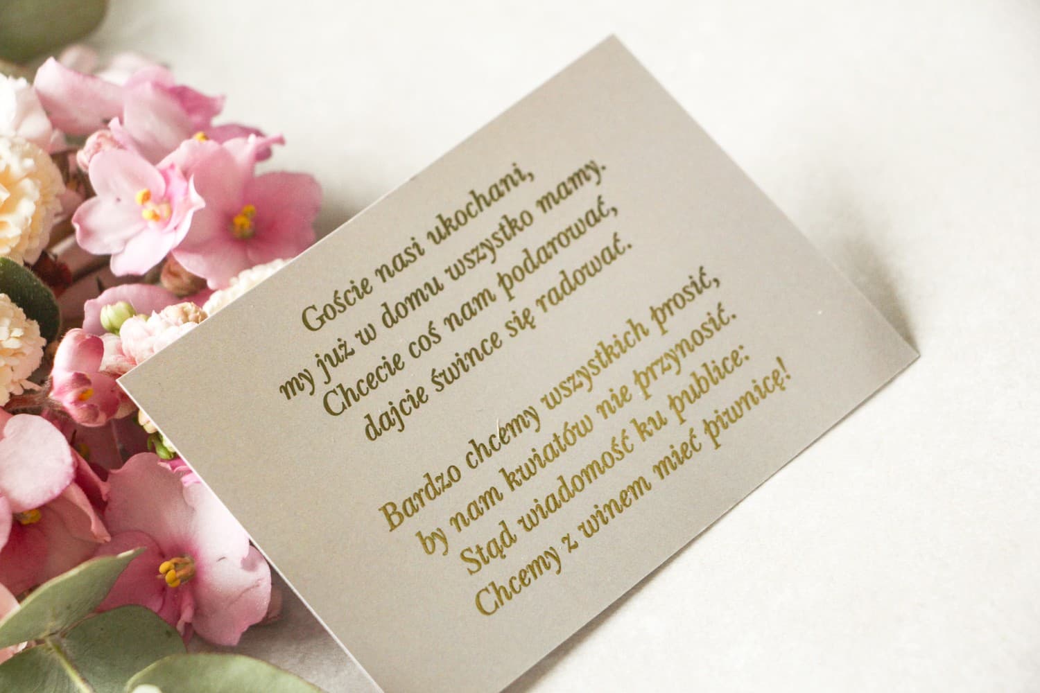 Złocony bilecik do zaproszeń Glamour Szary | Wkładka do zaproszeń ślubnych RSVP | Lotus nr 1