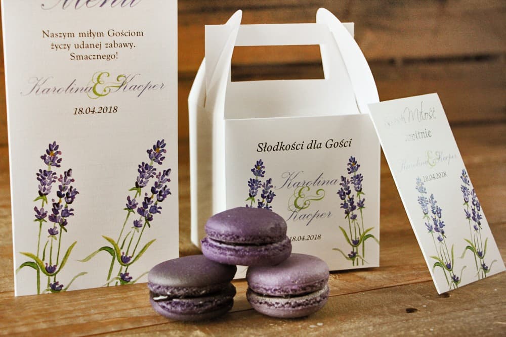 Zaproszenia ślubne w stylu prowansalskim z akwarelową lawendą i kokardką – Akwarele nr 14