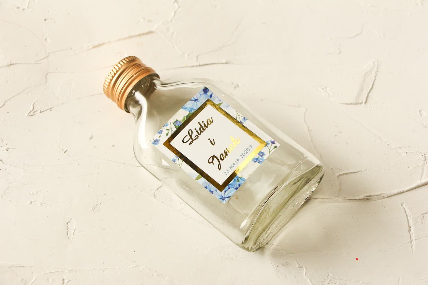 Butelki na Nalewki z Hortensją, Złocone Etykiety | Podziękowania dla Gości Weselnych, Upominki | Avril nr 1 - 3