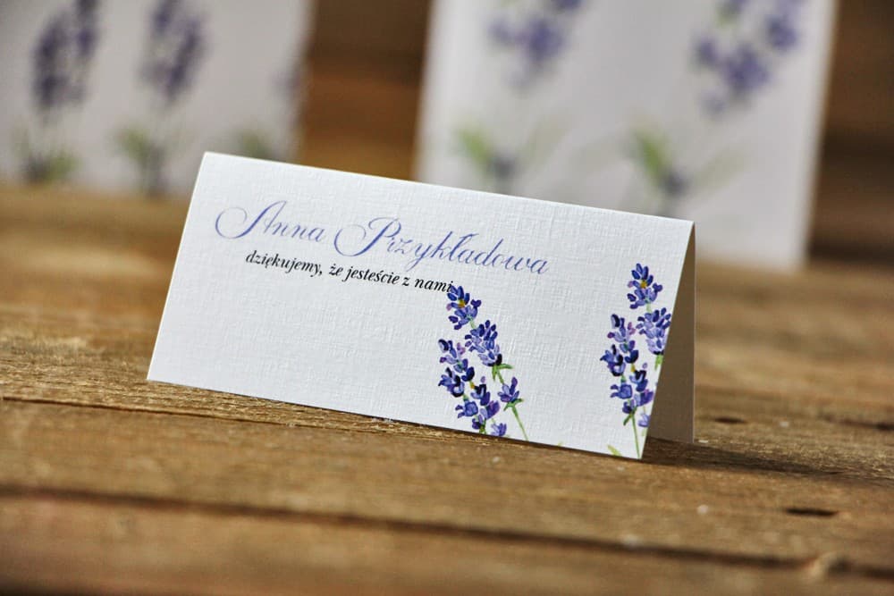 Winietki Ślubne Akwarele nr 14 – Wizytówki na Stół z Motywem Jesiennej Lawendy