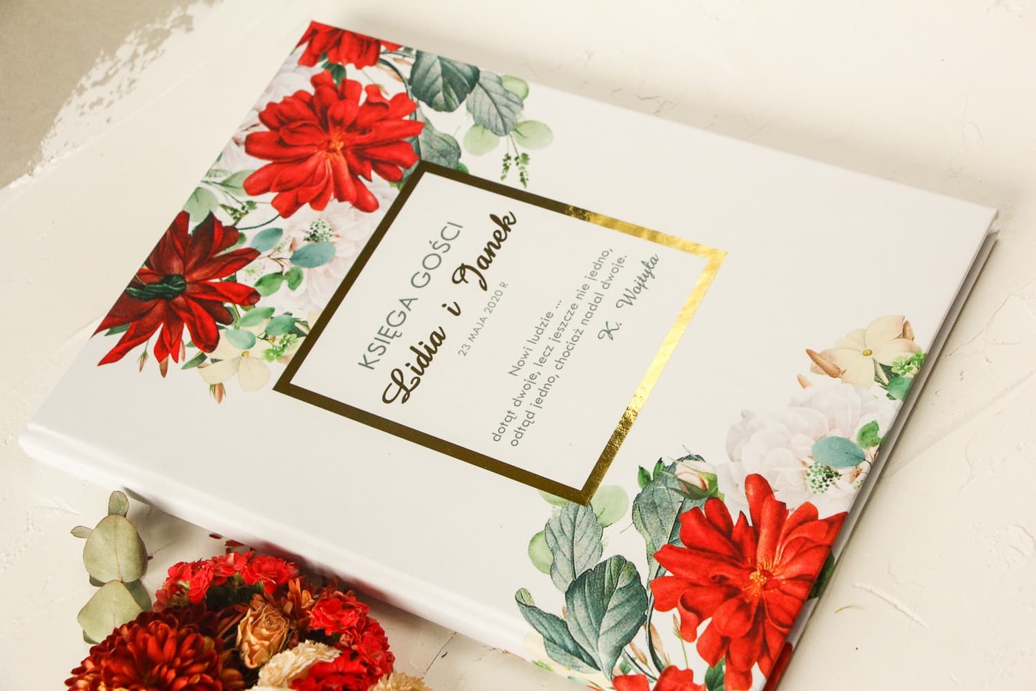 Złocona Księga Gości Weselnych A4 z Kwiatami | Personalizowana Pamiątka Ślubna | Avril nr 4