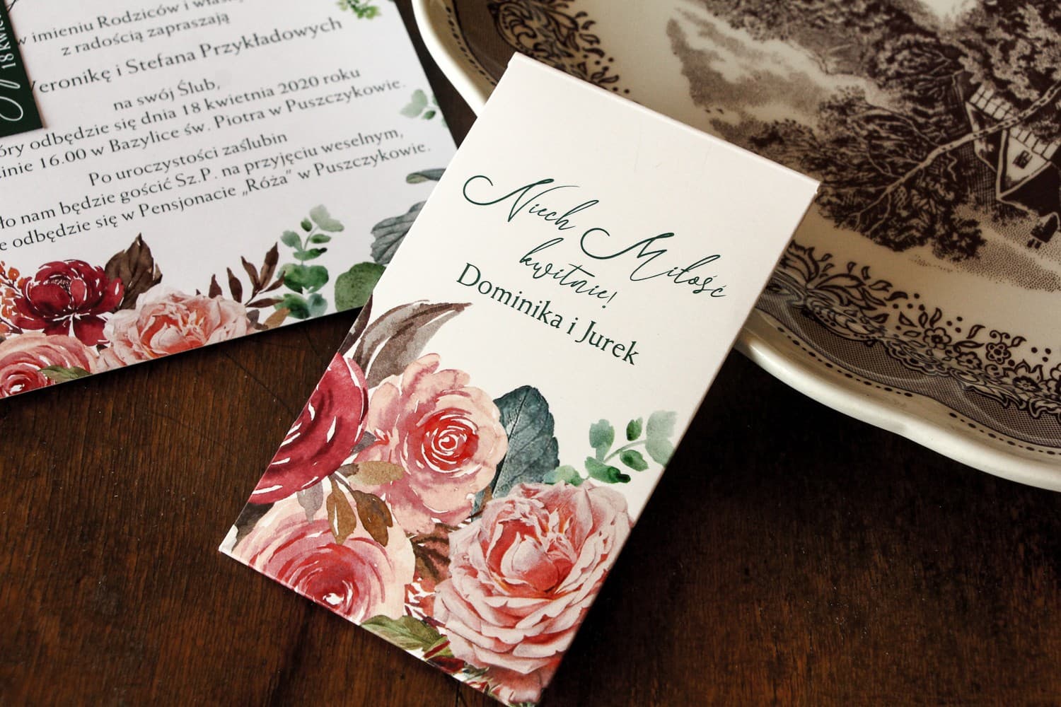 Menu Weselne Różany Bukiet, Elegancka Karta Dań | Personalizowane Menu na Stół Weselny | Delize Nr 3