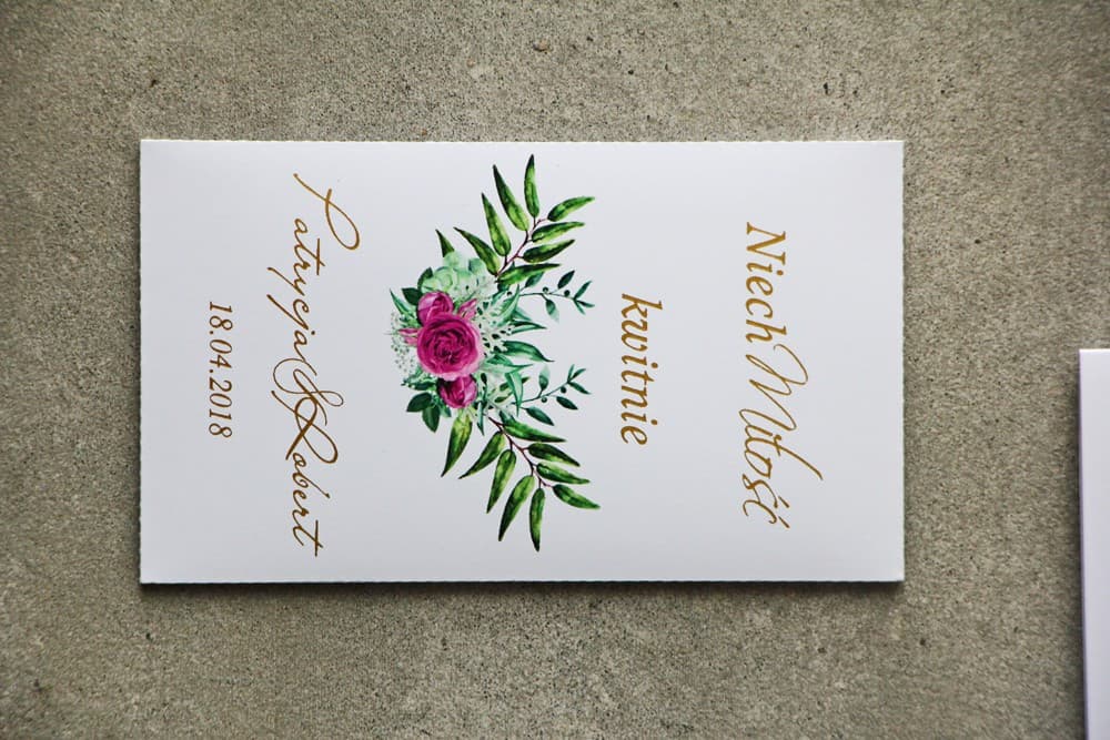 Nasiona Niezapominajki w Złoconym Opakowaniu z Zielonymi Gałązkami | Podziękowania dla Gości Weselnych | Cykade nr 4