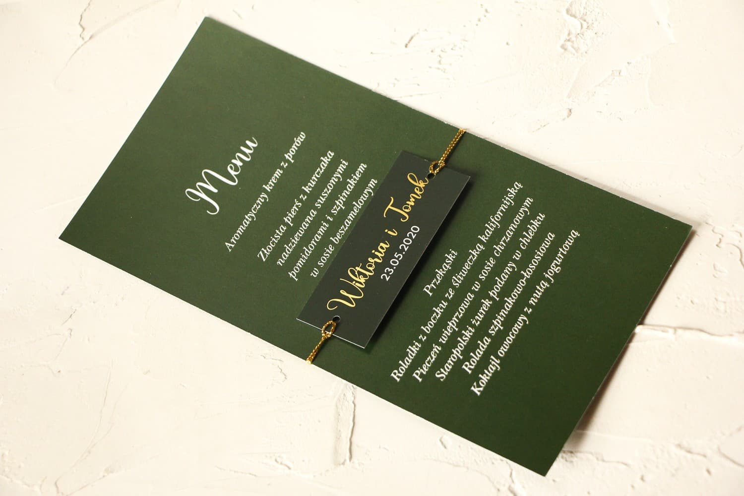 Zielone Menu Weselne z Personalizacją i Złoceniami | Menu na Wesele | Emerald Nr 3