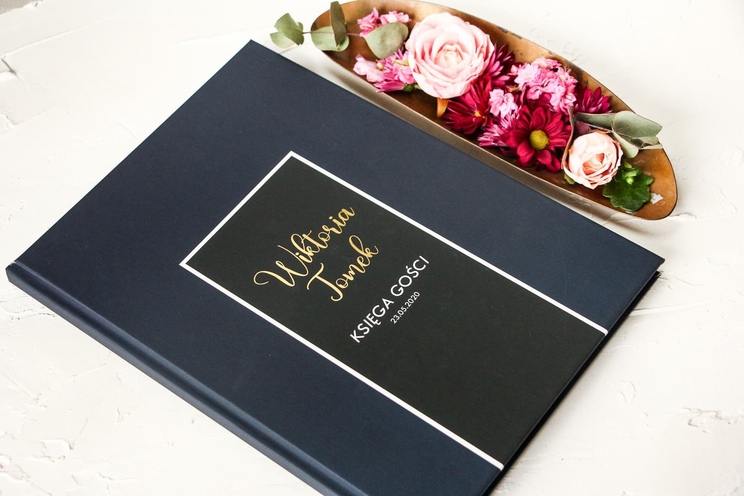 Granatowa Księga Gości Złocona, Elegancka Pamiątka | Księga Gości Weselnych A4 | Emerald Nr 1